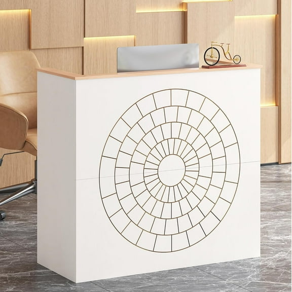 Reception Desk with Counter, Modern Front Reception Room Table, 47 inch Retail Counter for Checkout, Lobby, Beauty Salon, Home Office Desk, Black (White)