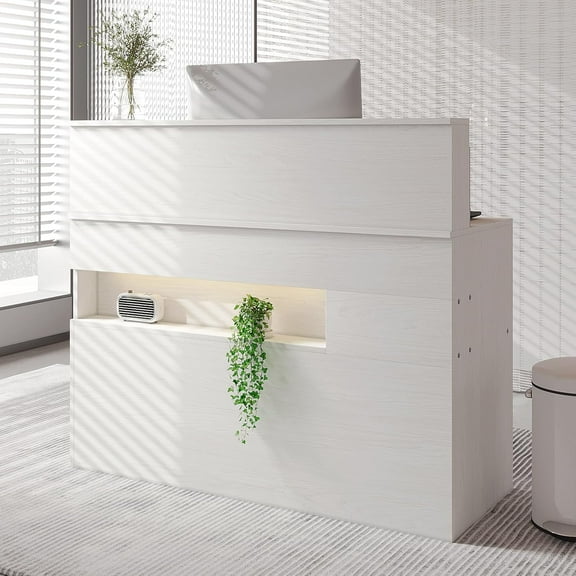 Reception Desk with Counter, Modern Front Table Equipped with Drawers for Salon Lobby, 47.2-inch Checkout Counter with LED Lights & Power Outlets for Lobbies, Salons, Retail, Home Offices