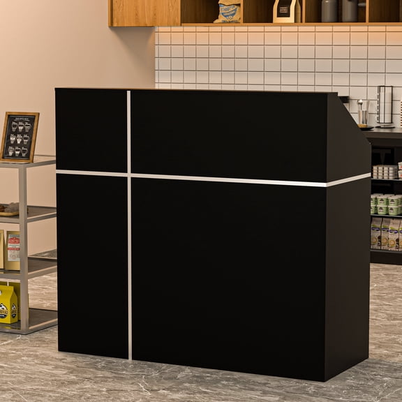 HARIPUL 50-inch Reception Desk with Counter, Front Desk Office Desk with Storage Shelves, Black