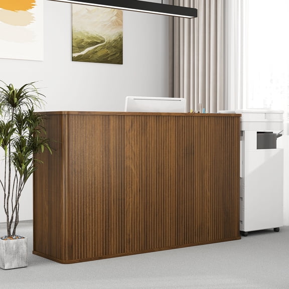 Reception Desk, Fluted Front Counter Table for Salons, Modern Reception Table for Offices