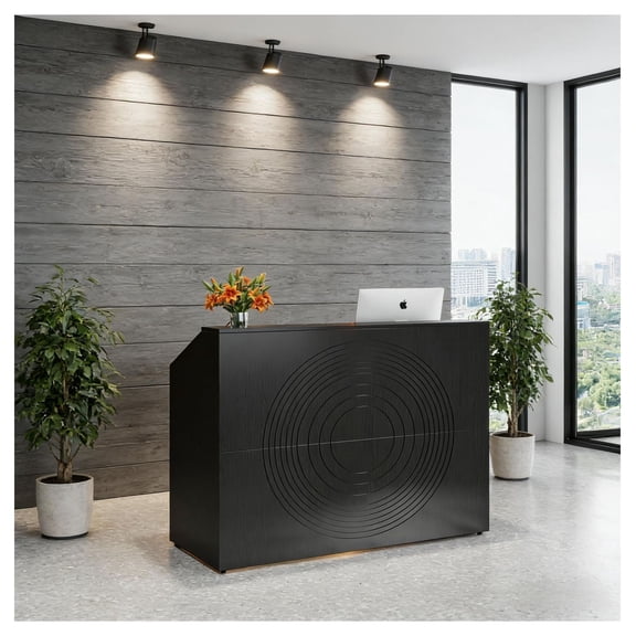 Reception Desk Modern Front Desk Counter - 46.5"W Open Shelves Receptionist Table for Office, Boutique, Salon, Contemporary Circular Texture Design