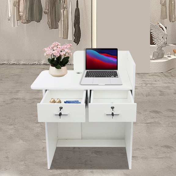 Reception Desk Office Counter Top White Wood Checkout Register Conference Shape