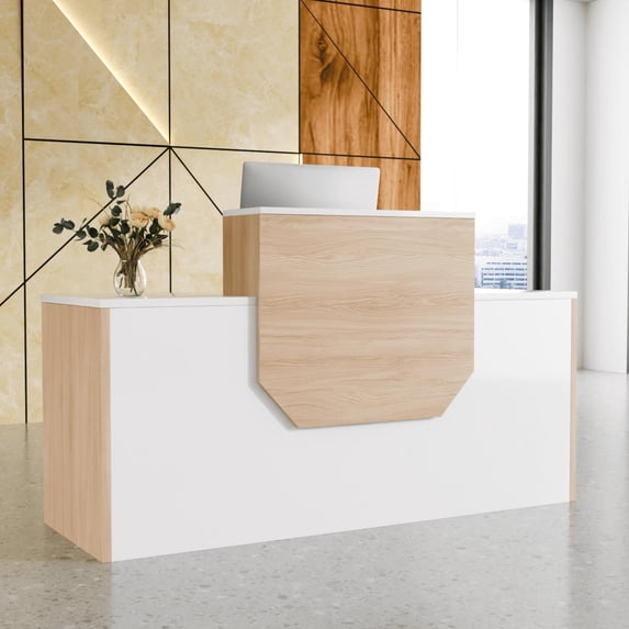 Reception Desk with Cabinet,63 Inch Modern Front Desk Reception with Cable Grommet,Easy Assembly,for Office,Checkout Counter,Hotel Lobby(White)
