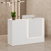 63" Modern Reception Desk with LED Lighting, Built-in Power Outlets, Lockable Drawers and Storage Shelves for Office, Clinic, Salon, Lobby and Retail Store, White