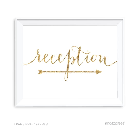 Reception Gold Faux Glitter Wedding Party Directional Signs, Double-Sided