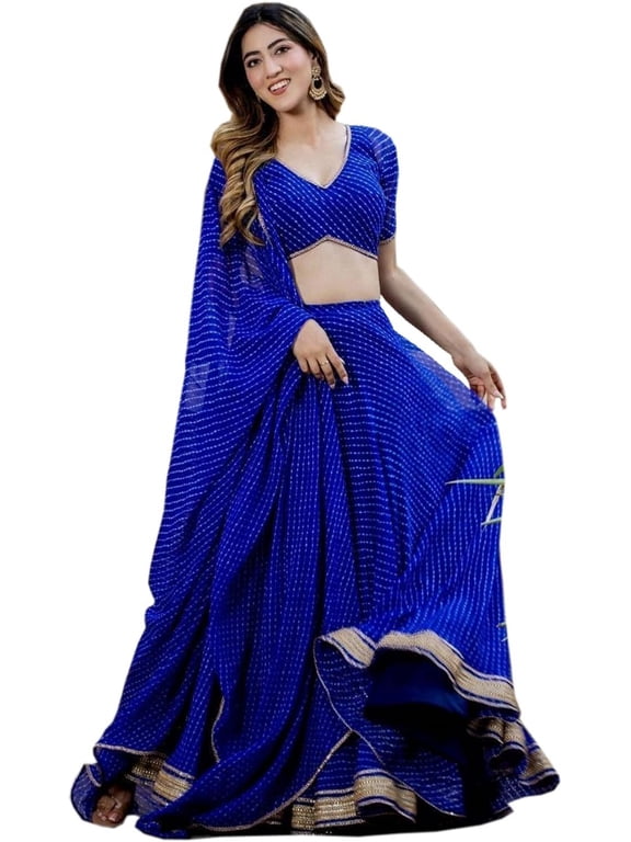 Reception Party Wear Indian Pakistani Designer Alia Bhatt Style Lengha Choli ( Blue, S - 38 )
