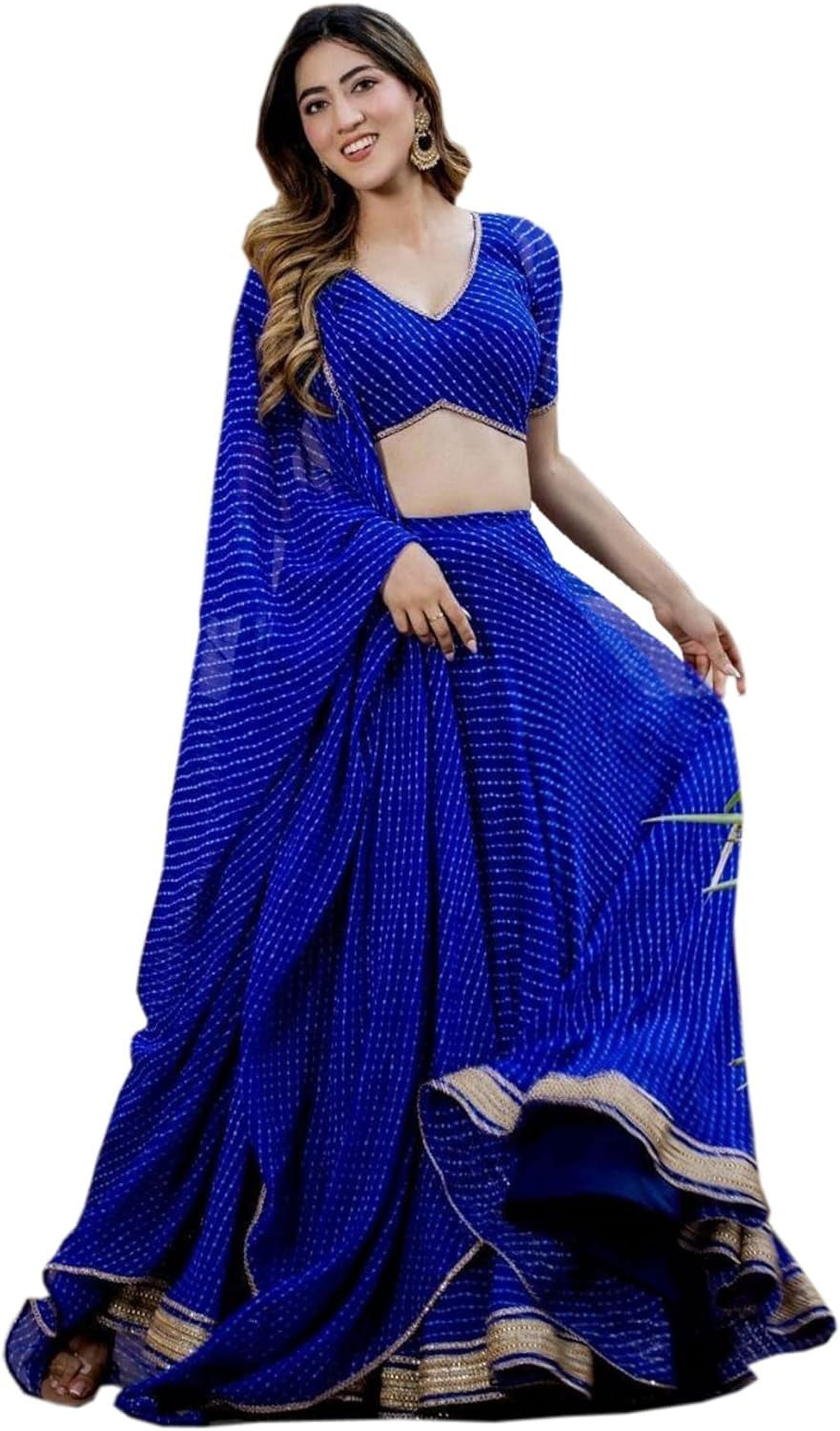 Designer Pakistani/Indian Lehenga Choli Set - Embroidered Party Wear With Dupatta, Blue, Size US 14 XXL