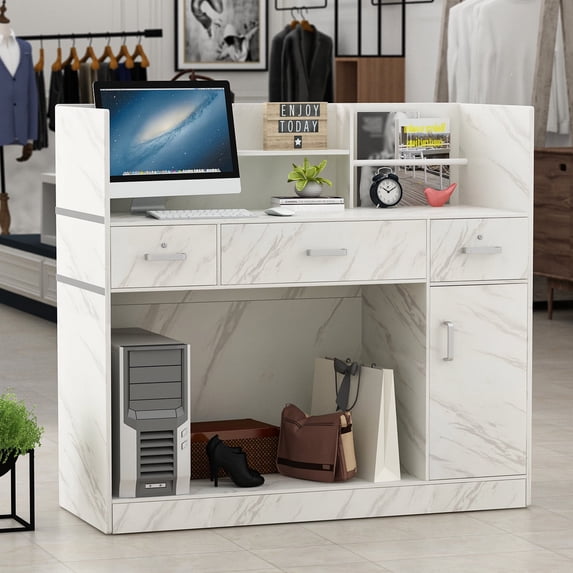 Reception Station with Counter, Office Register Stand Reception Area with Drawers, Vein