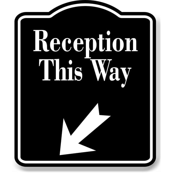 Reception This Way 45 Degree Down Left Arrow BLACK Aluminum Composite Sign, 8.5"x10"