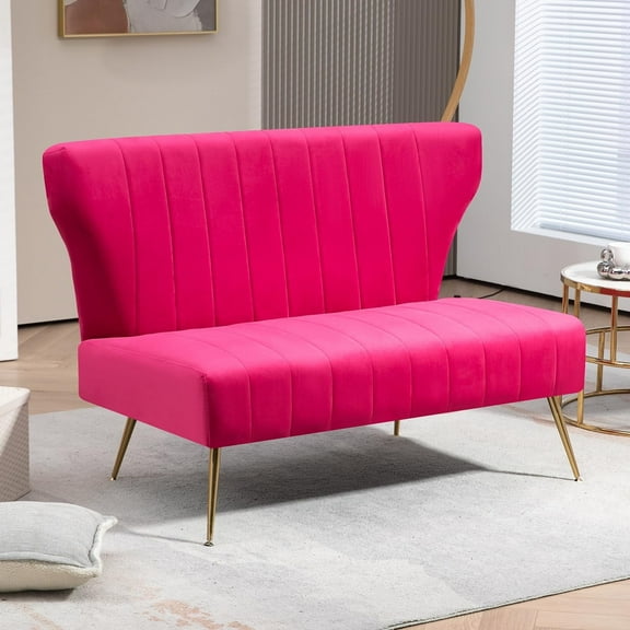Reception Velvet Loveset Sofa with Golden Legs, Fuschia