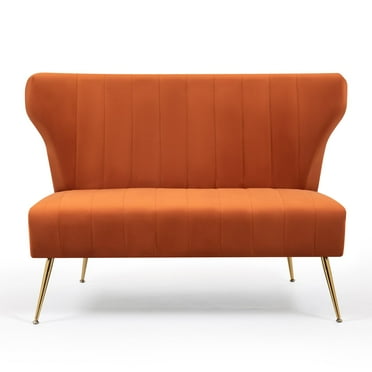 Reception Velvet Loveset Sofa with Golden Legs, Orange
