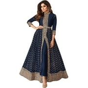 Reception Wear Designer Anarkali Gown Dress Indian Pakistani Salwar Kameez Suits  Blue, M - 40