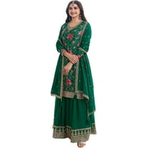 Reception Wear Indian Designer Salwar Kameez Dress Pakistani Sharara Plazo Suits ( Green, M - 40 )