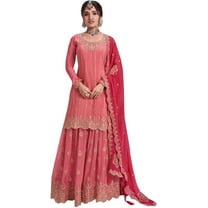 Reception Wear Stylish Indian Pakistani Designer Sewn Salwar Kameez Sharara Suits ( Orange , S - 38 )