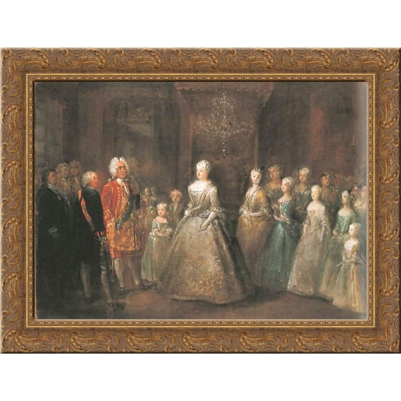 Reception of August the Strong in the Berlin City Palaces 24x20 Gold Ornate Wood Framed Canvas Art by Pesne, Antoine