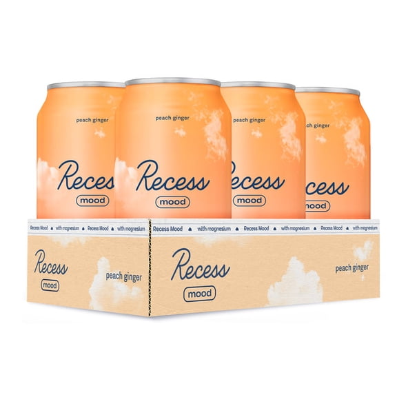 Recess Canned Peach Ginger Mood Sparkling Water, 12 fl oz Cans (6 Pack)