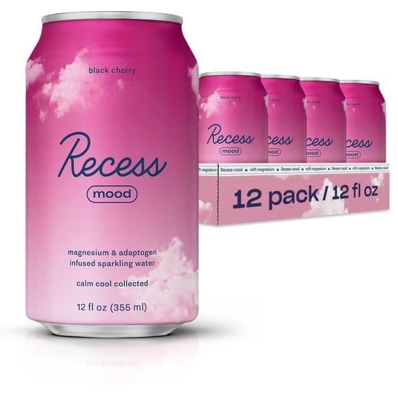 Recess Mood Black Cherry Sparkling Drink, 12 fl oz Cans, 12 Pack
