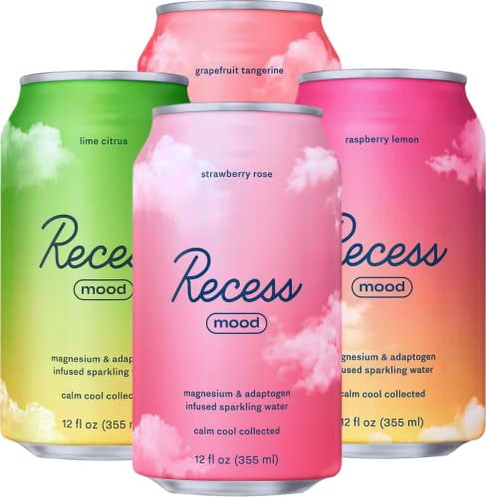 Recess Mood Magnesium Supplement Drink Calming Beverage, 12 Ounce, Pack of 12 (Variety Pack, 12