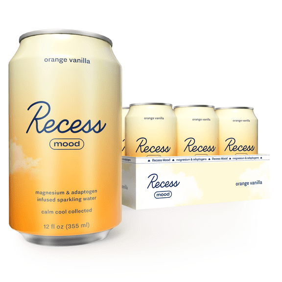 Recess Mood Sparkling Water, Orange Vanilla, Magnesium & Adaptogen, 12 fl oz Drink, 12 Pack