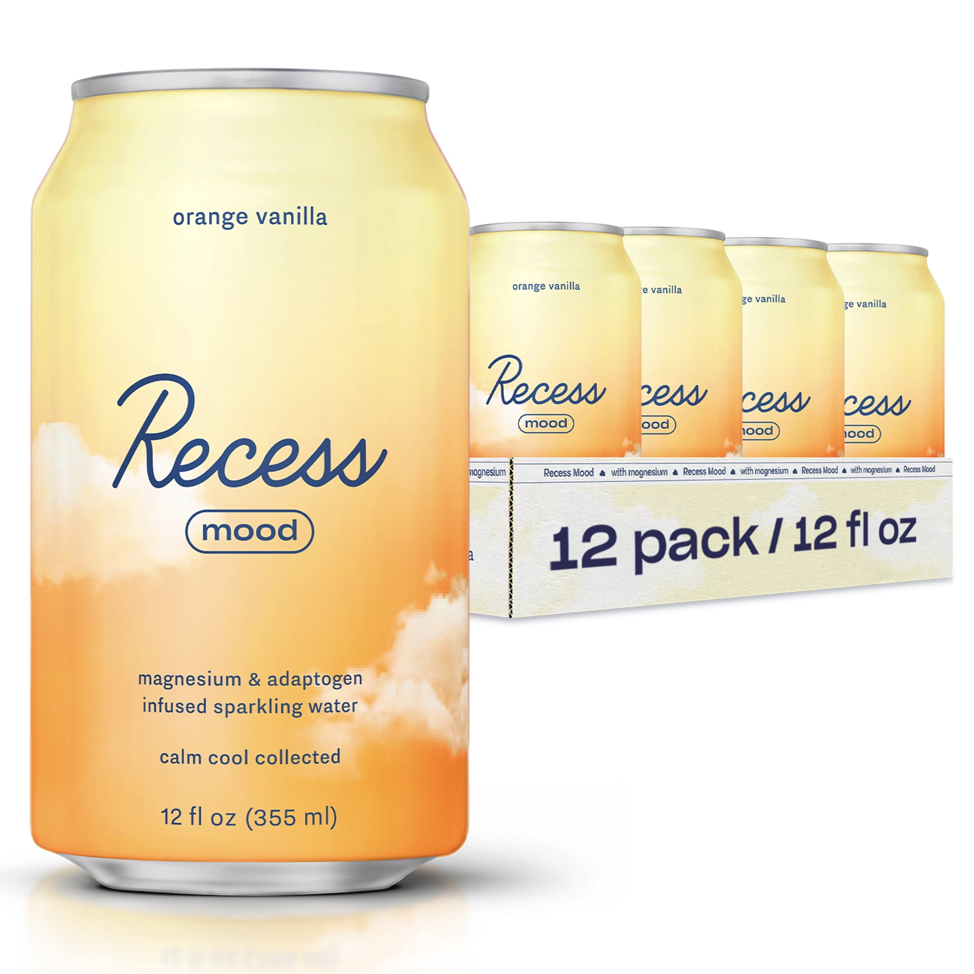 Recess Mood Orange Vanilla Magnesium & Adaptogen Drink, Relaxation Beverage 12oz 12-Pack (144oz)