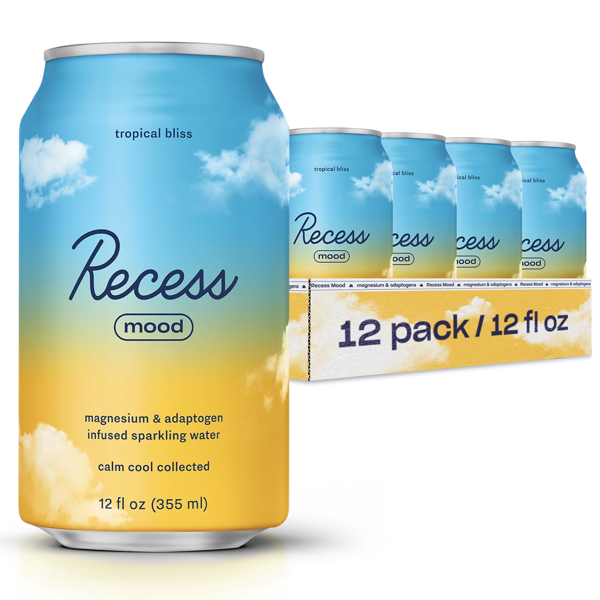 Recess Mood Tropical Bliss Magnesium & Adaptogen Drink, Relaxation Beverage 12oz 12-Pack (144oz)
