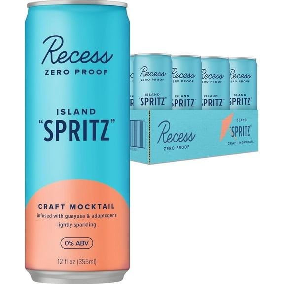 Recess Zero Proof Craft Mocktail, Island Spritz, 12 fl oz Aluminum Cans, 12 Pack, Alcohol-Free Drink with Adaptogens, Non-Alcoholic Beverage, Liquid