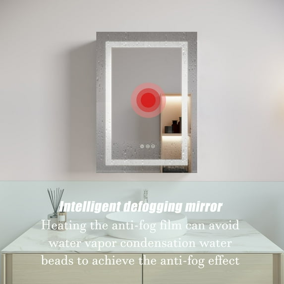 Recessed Bathroom Medicine Cabinet | Anti-Fog Mirror, Brightness Memory | Aluminum & Glass Construction | Overcomes Fogging & Lighting Setting Loss