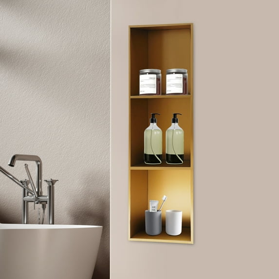 Recessed Bathroom Shower Shelf, 3-Tier Stainless Steel Organizer, Space-Saving, Waterproof, Stylish Titanium Gold for Shower, Kitchen & More