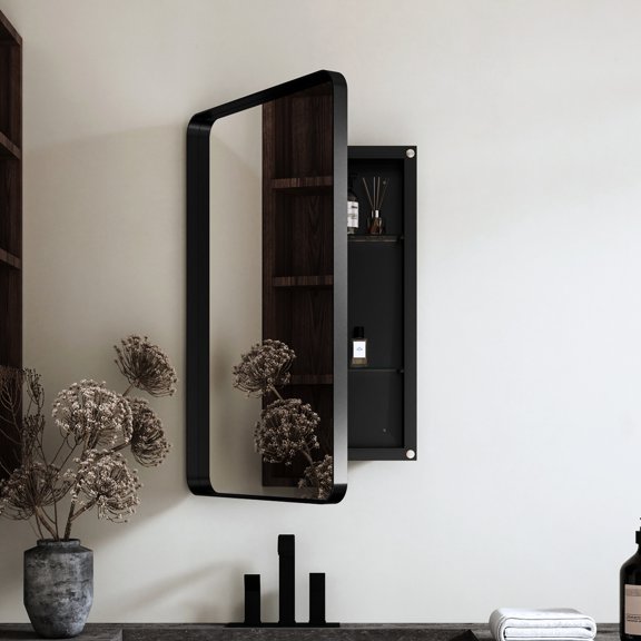 Recessed Black Metal Framed Cabinet | Dust-proof, 180 Reverse | Bathroom Functionality