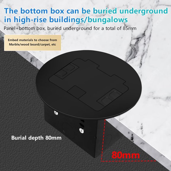 Recessed Circular Floor Socket Kit with 2 * 20A Receptacle4.8A 1 USB-A Ports &1 USB-C PortCorrosive Resistant Hardware,Black$$Tools & Hardware Other