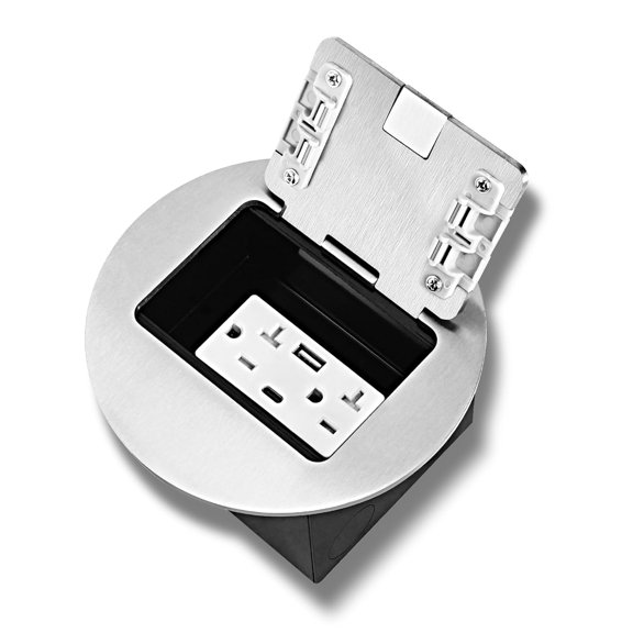 Recessed Circular Floor Socket Kit with 2 * 20A Receptacle4.8A 1 USB-A Ports &1 USB-C PortCorrosive Resistant Hardware,Silver$$Tools & Hardware Other