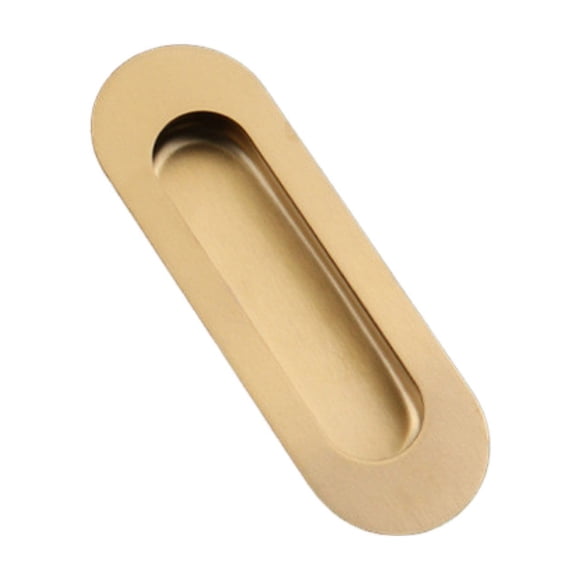 Recessed Door Handle Flush Pull, Heavy Duty Sliding Closet Door Handle Oval Pocket Finger pulls Brushed Stainless Steel (Gold/1 Pack) 4.72x1.57"