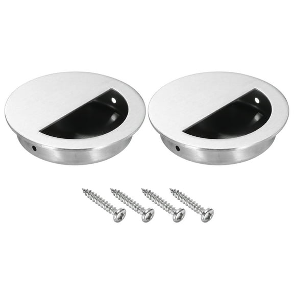 Recessed Door Handles 2.75in Dia Round Hidden Concealed Door Pulls with Screws Silver 2 Pack