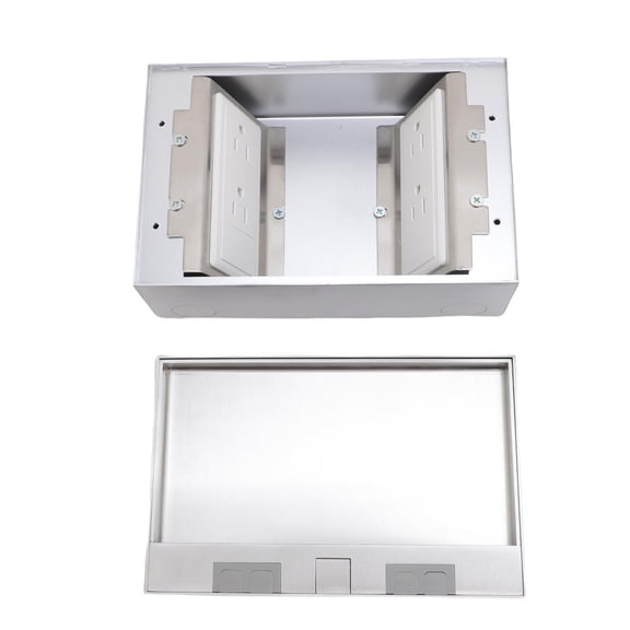 Recessed Floor Electrical Outlet Kit with 4 Receptacles, Silver Stainless Steel Pop Up Floor Socket Box for Tile, Wood, and Marble Floors, 110V Socket Kit
