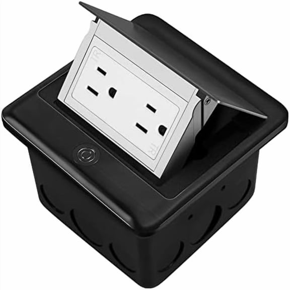 Recessed Floor Electrical Outlet Kit, Electrical Outlet Covcer Box, 20A Tamper-Resistant Receptacle Outlet with Slow Elastic Damping ,ETL , Black