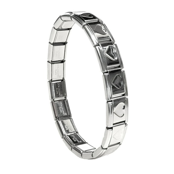 Recessed Heart, 9mm Type Italian Modular Charm Bracelet for Women or Men - Stainless Steel - 18 Std. Link Size - SB-004