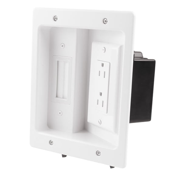 Recessed In Wall Cable Management Outlet Box Kit 15A 125V TV Wires