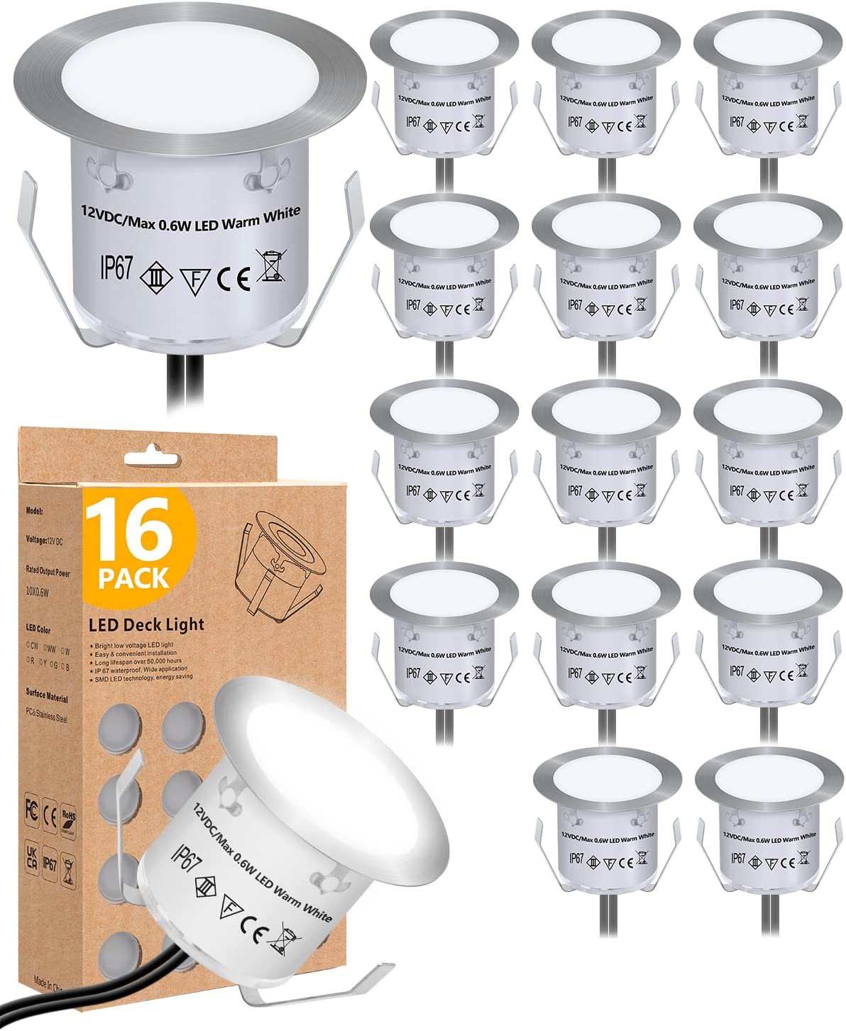 Recessed LED Deck Light Kits(16 Pack), 12V Low Voltage Landscape
