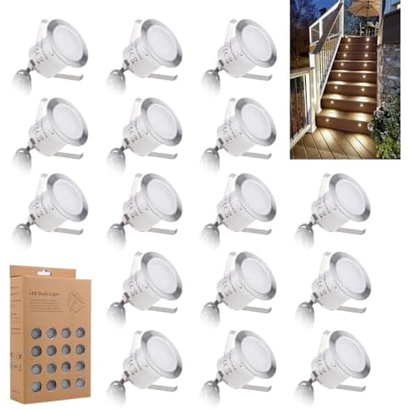 Recessed LED Deck Light Kits 16 Pack, IP67 Waterproof Outdoor Landscape In-ground Lighting, 12V Low Voltage Deck Lighting for Garden,Yard,Patio,Step,Stair,Floor Decoration.$$Tools & Hardware Other