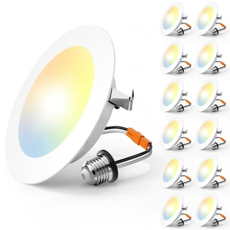 Recessed Lighting 4 Inch, 12 Pack 5CCT Flat LED Can Lights, 2700K/3000K/4000K/5000K/6000K Selectable, 7W=60W, 700LM Brightness, Retrofit Installation - ETL & FCC, White