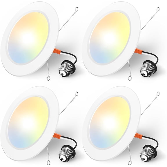 Recessed Lighting 5/6 In, 4 Pack 5CCT Flat LED Can Lights, 2700K/3000K/4000K/5000K/6000K Selectable,12W Eqv 120W, 1050LM Brightness, Retrofit Installation - ETL & FCC