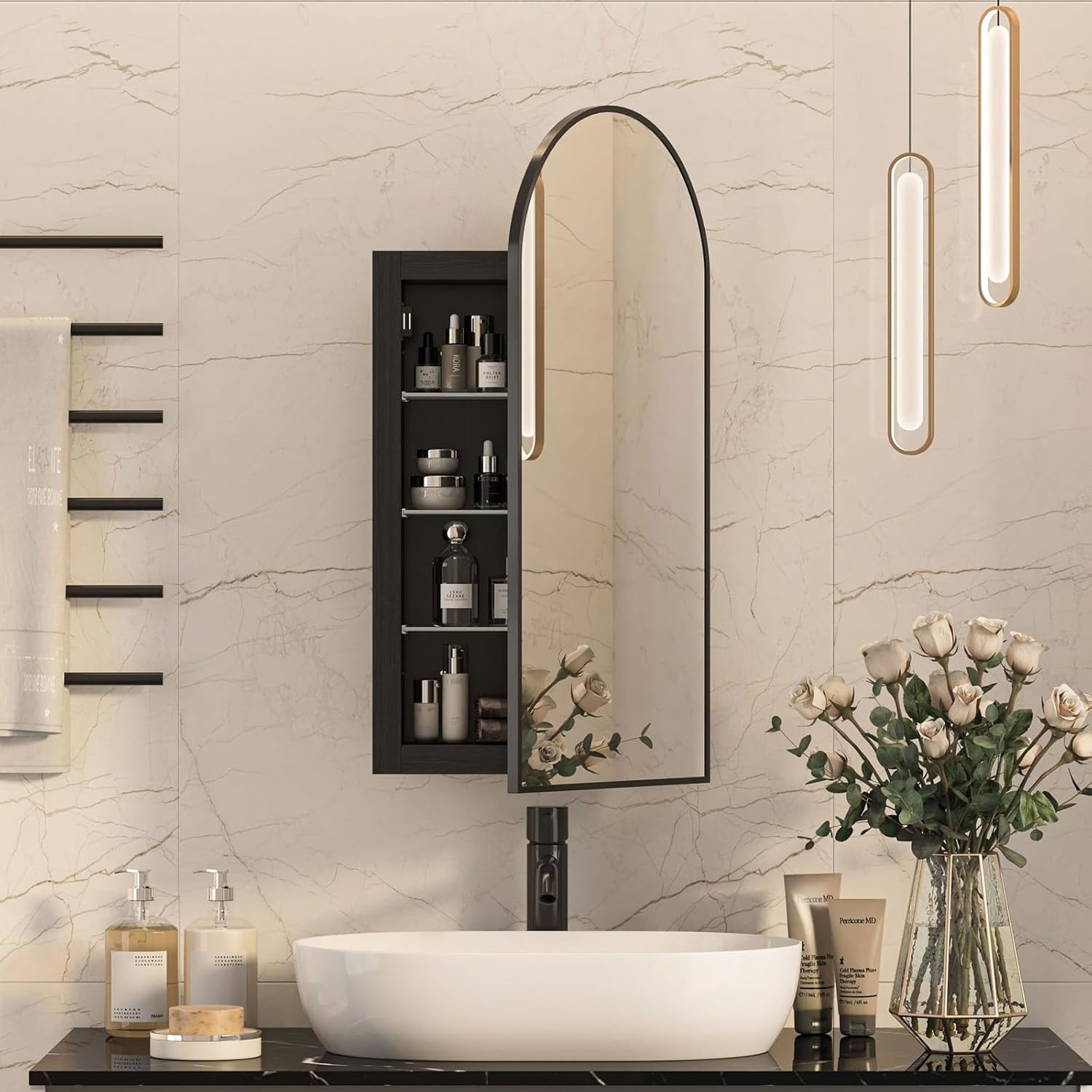 Recessed Medicine Cabinet for Bathroom,Black Arched Medicine Cabinet ...