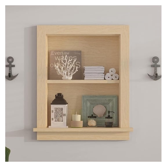 Recessed Medicine Cabinet Inset,Bathroom Wall Niche Insert for Drywall,14x18 Bathroom Medicine Cabinet Shelf Wood Replacement,in Wall Cabinet with Storage for Restaurant,Imitation Natural
