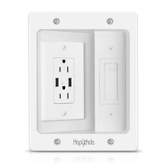 Recessed Outlet with 2 AC & 2 USB, in Wall Cable Management Kit for TV, TV Cable Hider Wall Kit, Wall Cable Management for Low Voltage, TV Cord Hider for Wall Mounted TV