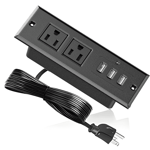 Recessed Power Strip with 2 Outlets 3 USB A Ports, Desktop Power Station Furniture Flush Mount Desk Outlet with Indicator Light, Recessed Outlet for Side Table/Sofa Table