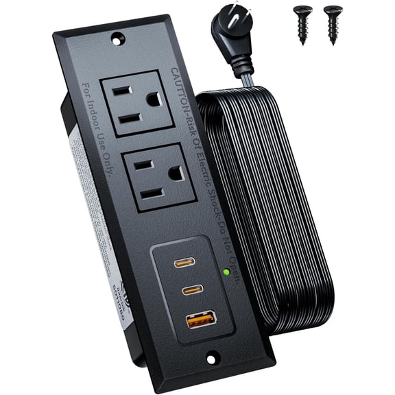 Recessed Power Strip with 20W USB C Port, Fast Charging USB A Port Conference Recessed Outlet, Space-Saver for Furniture Side Table, End Table, Desk Outlet with 6ft Cord, 45 Thin Flat Plug, Black