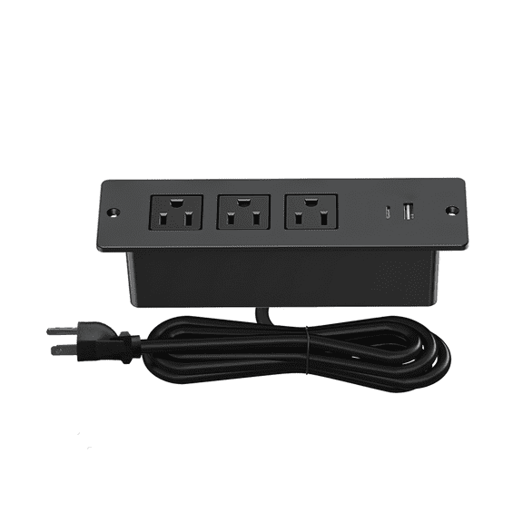 Recessed Power Strip with Extension Cord, Furniture Recessed Power Strip Extender with USB Ports, Multiple Hidden Outlet for Cabinet/Nightstand/Furniture, Inset Power Strip with Surge Protection