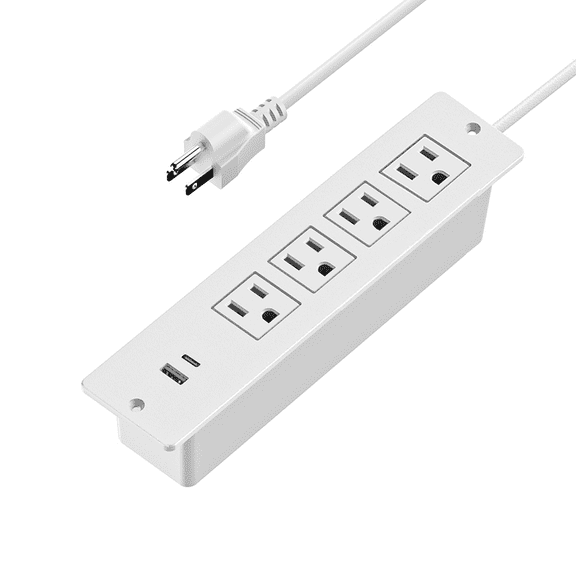 Recessed Power Strip Hidden Outlet Desktop Extension Cord Desk Extender, Desktop Outlet Hub with Multiple Outlets, USB Furniture Power Strip for Home Office Desk & Computer Workstation, Under Desk