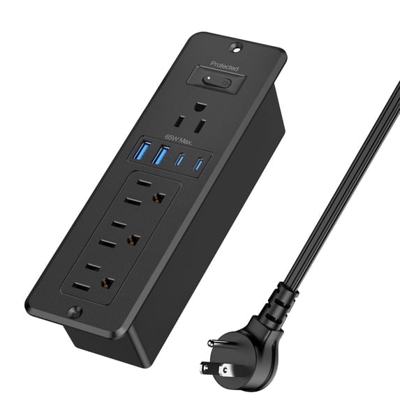 VILONG 65W GaN USB C Recessed Power Strip with 4 AC Outlets & 4 USB Ports, Flush Mount Desk Charging Station, 6FT Cord for Home Office Furniture