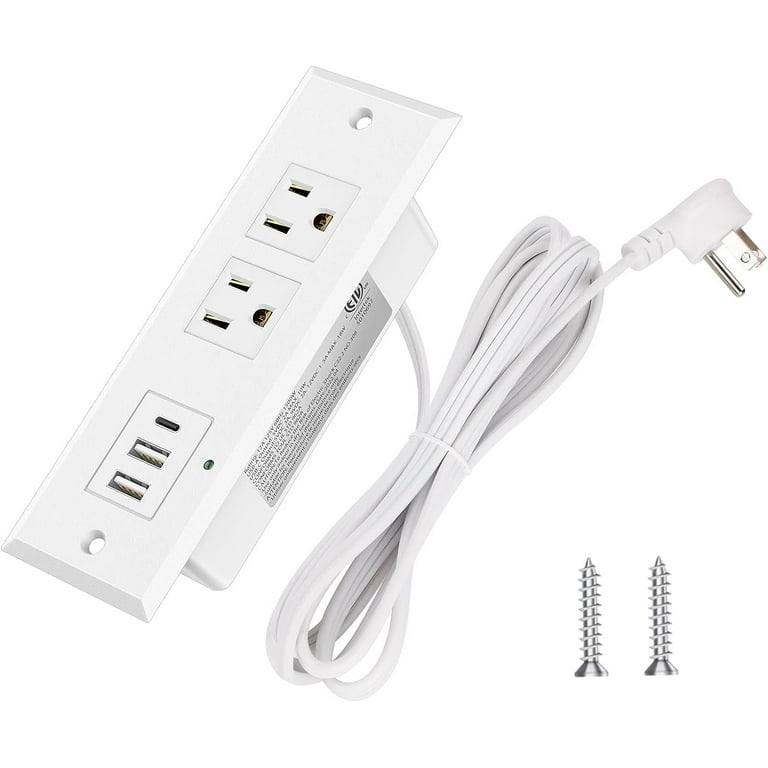 Recessed Power Strip with Type C Port Desk Outlets with 2 USB A 1 USB C Port Furniture Flush Mount Power Strip